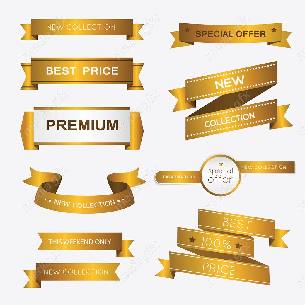 وکتور بنر و ربان طلایی محصول جدید، کیفیت و قیمت عالی MV000317