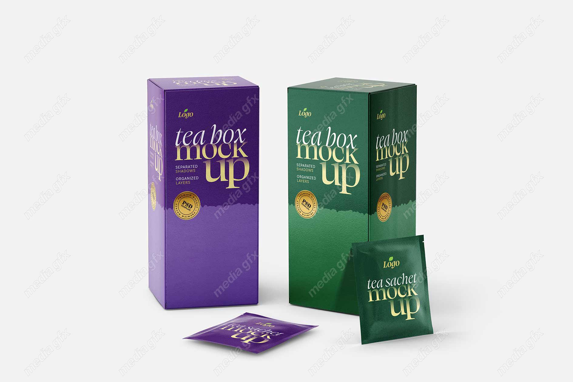 موکاپ بسته بندی جعبه و کارتن چای کیسه ای MP000333