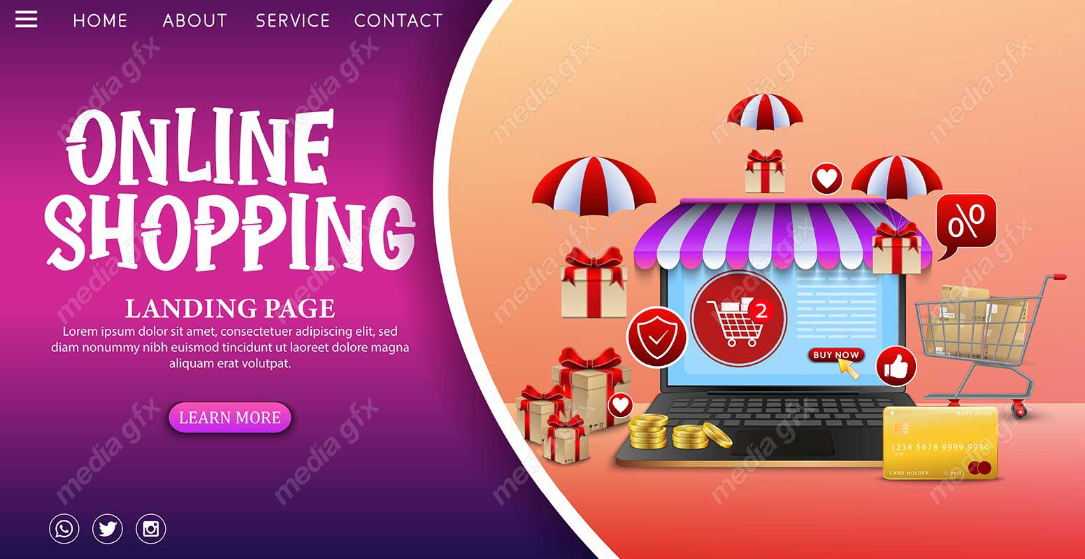 وکتور دیزاین لندینگ پیج فروشگاه اینترنتی، خرید آنلاین و آنلاین شاپ MV000391