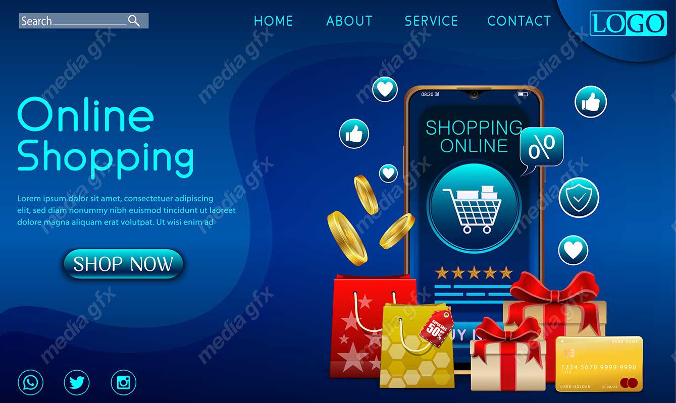 وکتور دیزاین لندینگ پیج فروشگاه اینترنتی، خرید آنلاین و آنلاین شاپ MV000392