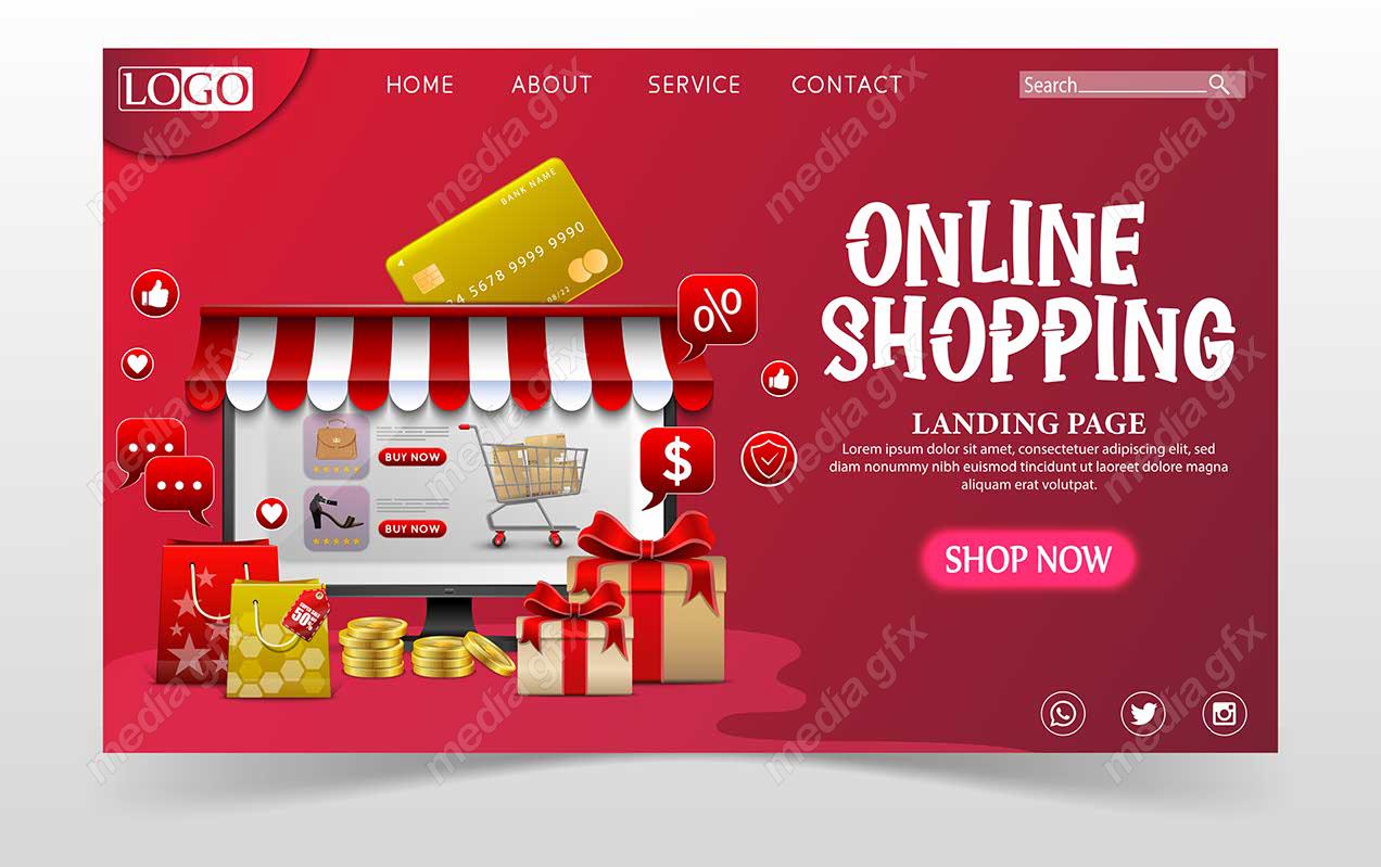 وکتور دیزاین لندینگ پیج فروشگاه اینترنتی، خرید آنلاین و آنلاین شاپ MV000396