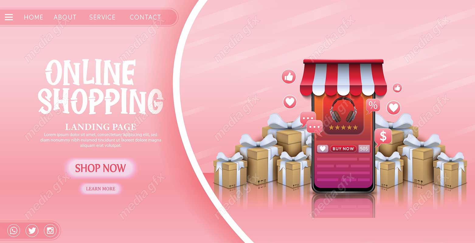 وکتور دیزاین لندینگ پیج فروشگاه اینترنتی، خرید آنلاین و آنلاین شاپ MV000397