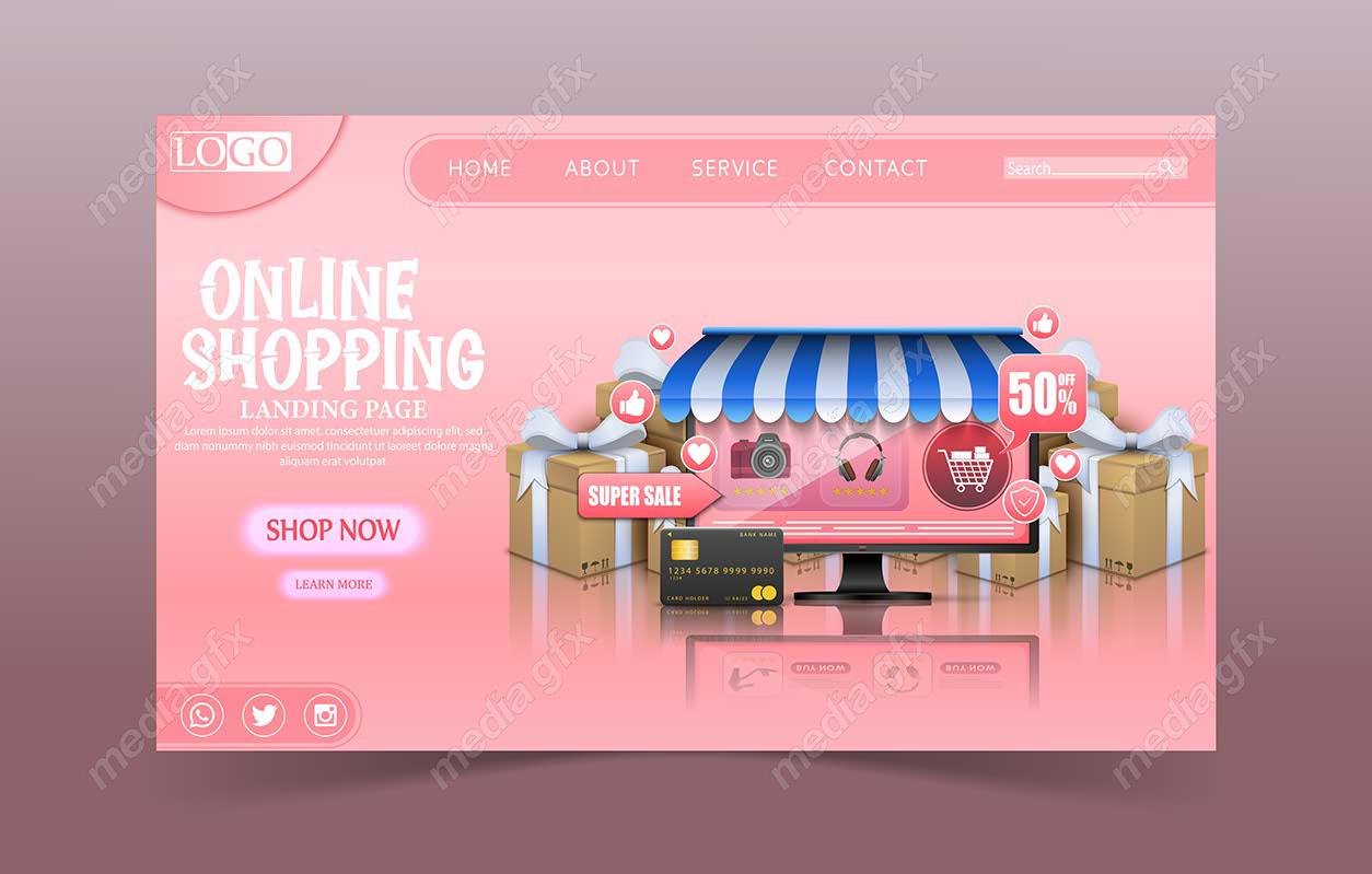 وکتور دیزاین لندینگ پیج فروشگاه اینترنتی، خرید آنلاین و آنلاین شاپ MV000398