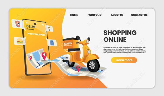 وکتور طرح آماده لندینگ اپ خرید اینترنتی و تحویل توسط پست و پیک MV000404