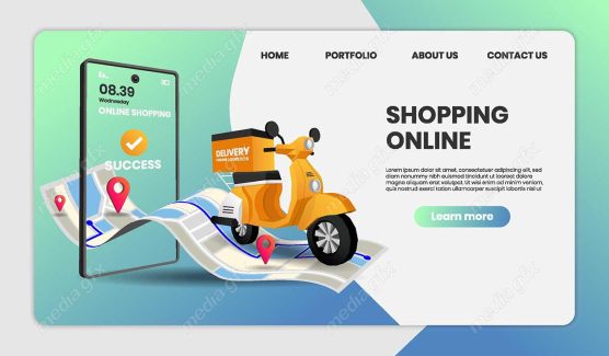 وکتور طرح آماده لندینگ اپ خرید اینترنتی و تحویل توسط پست و پیک MV000405