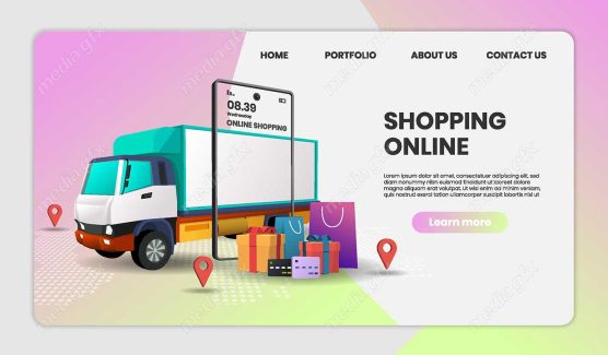 وکتور طرح آماده لندینگ اپ خرید اینترنتی و تحویل توسط پست و پیک MV000407