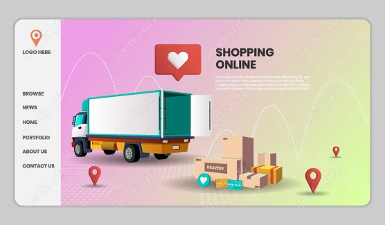 وکتور طرح آماده لندینگ اپ خرید اینترنتی و تحویل توسط پست و پیک MV000408