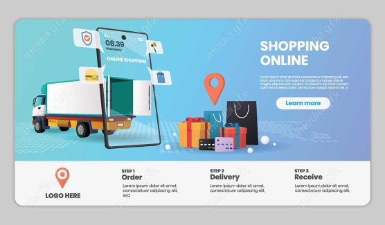 وکتور طرح آماده لندینگ اپ خرید اینترنتی و تحویل توسط پست و پیک MV000410
