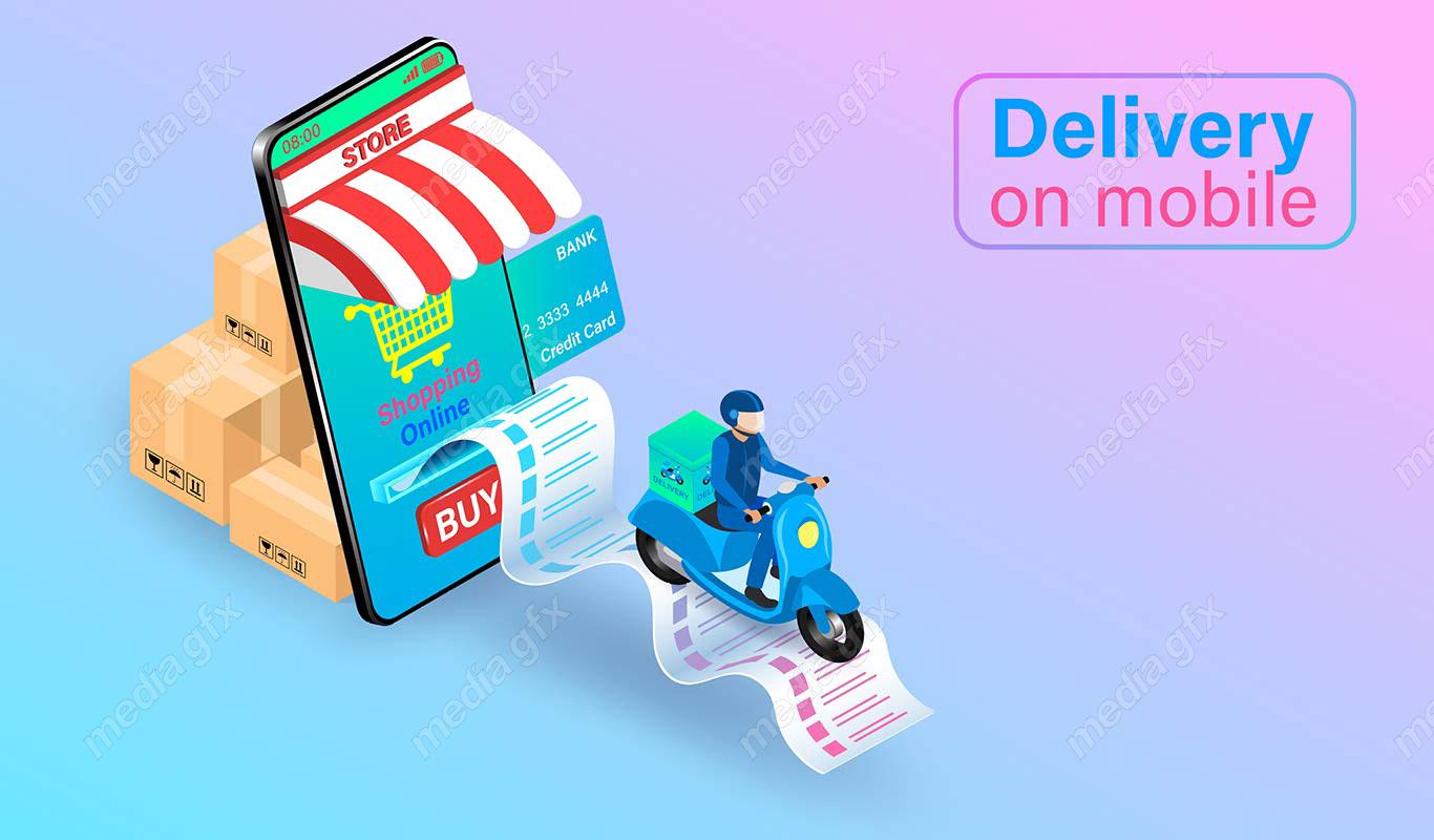 وکتور طرح تحویل توسط پیک و پستچی و خرید آنلاین و اینترنتی MV000417