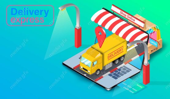 وکتور طرح تحویل توسط پیک و پستچی و خرید آنلاین و اینترنتی MV000419