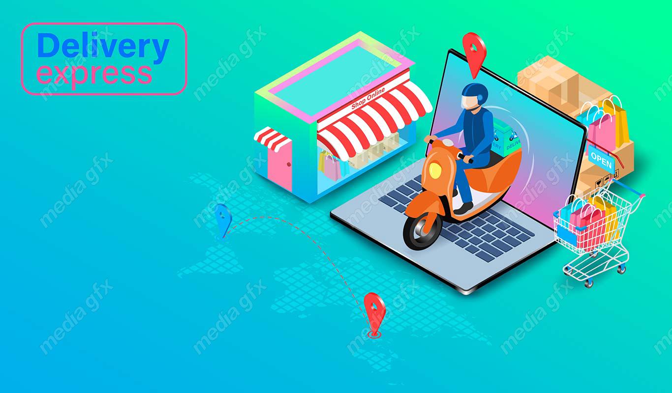 وکتور طرح تحویل توسط پیک و پستچی و خرید آنلاین و اینترنتی MV000420