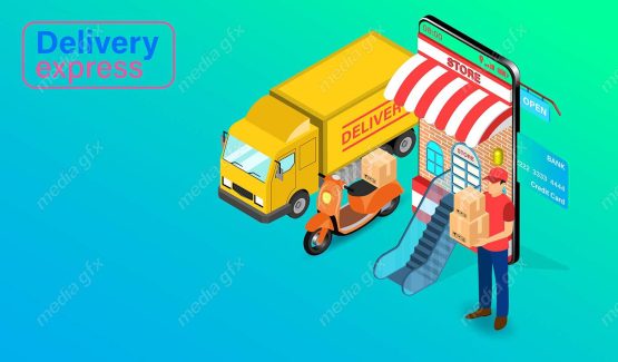 وکتور طرح تحویل توسط پیک و پستچی و خرید آنلاین و اینترنتی MV000422