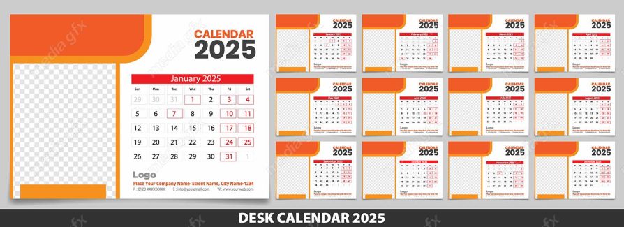 دانلود رایگان وکتور طرح لایه باز تقویم رومیزی سال 2025 میلادی MV001016