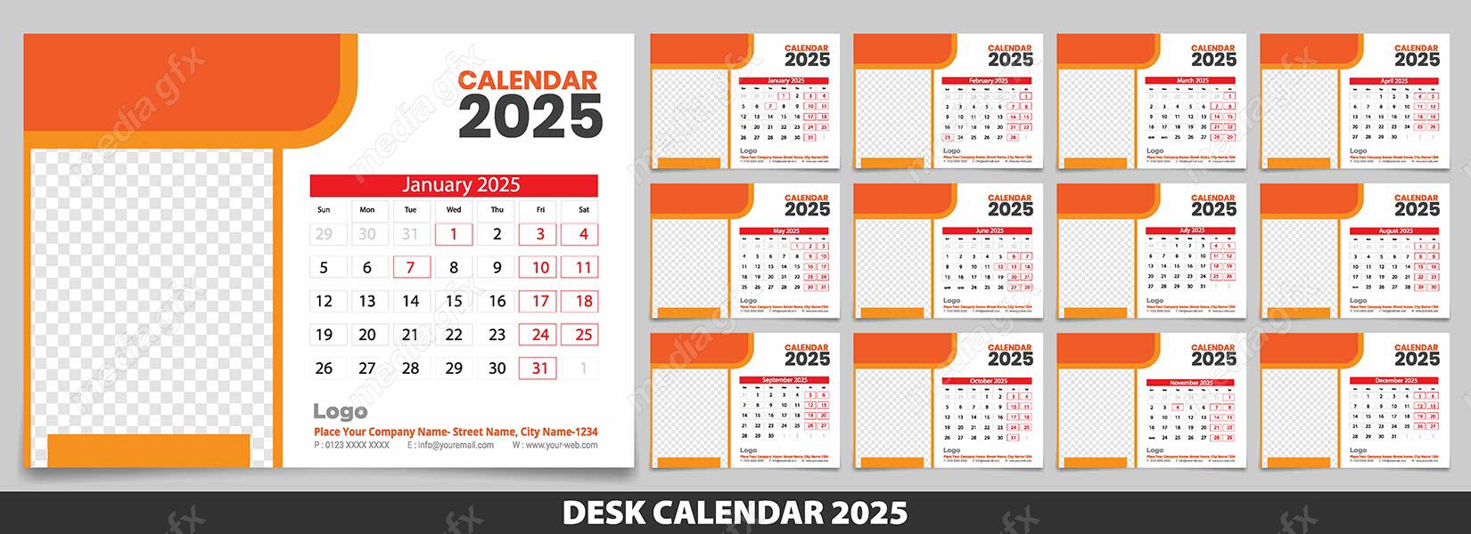 دانلود رایگان وکتور طرح لایه باز تقویم رومیزی سال 2025 میلادی MV001016