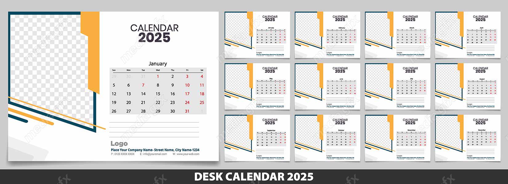 دانلود رایگان وکتور طرح لایه باز تقویم رومیزی سال 2025 میلادی MV001017