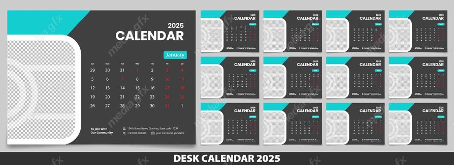 دانلود رایگان وکتور طرح لایه باز تقویم رومیزی سال 2025 میلادی MV001018