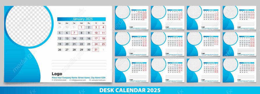 دانلود رایگان وکتور طرح لایه باز تقویم رومیزی سال 2025 میلادی MV001020