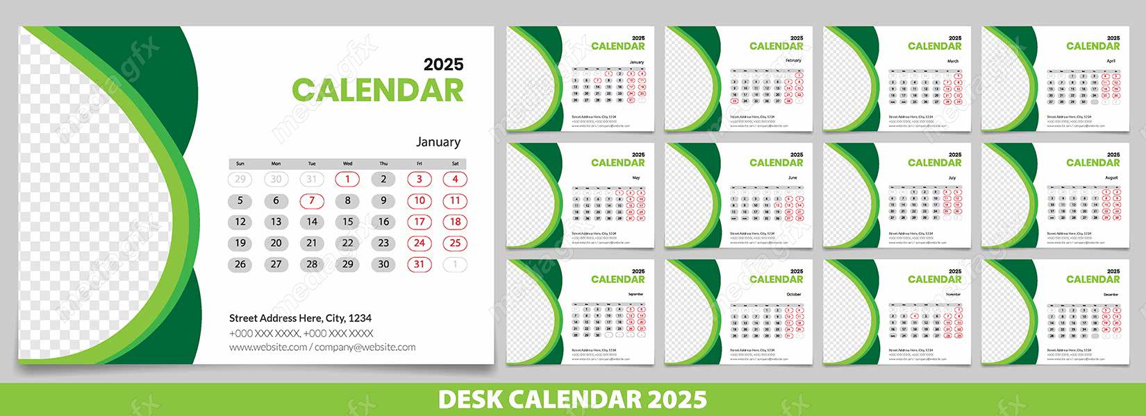 دانلود رایگان وکتور طرح لایه باز تقویم رومیزی سال 2025 میلادی MV001021