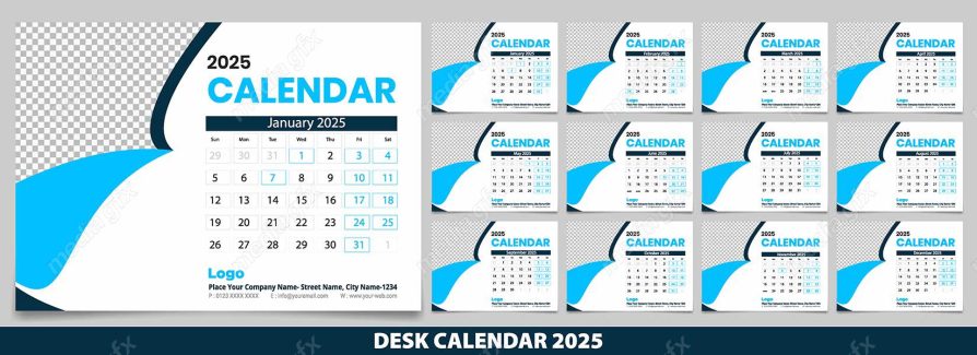 دانلود رایگان وکتور طرح لایه باز تقویم رومیزی سال 2025 میلادی MV001022