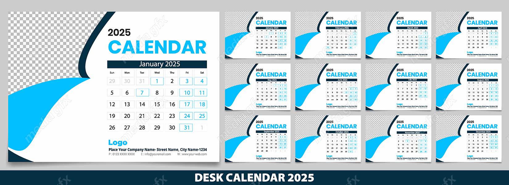 دانلود رایگان وکتور طرح لایه باز تقویم رومیزی سال 2025 میلادی MV001022