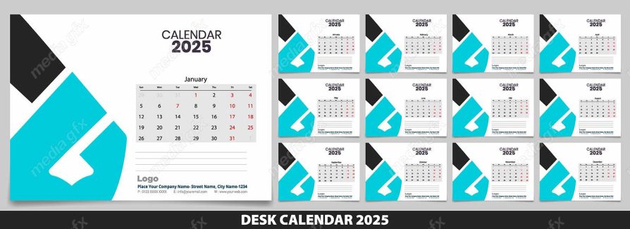 دانلود رایگان وکتور طرح لایه باز تقویم رومیزی سال 2025 میلادی MV001023