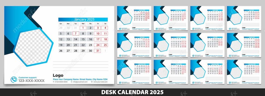 دانلود رایگان وکتور طرح لایه باز تقویم رومیزی سال 2025 میلادی MV001025