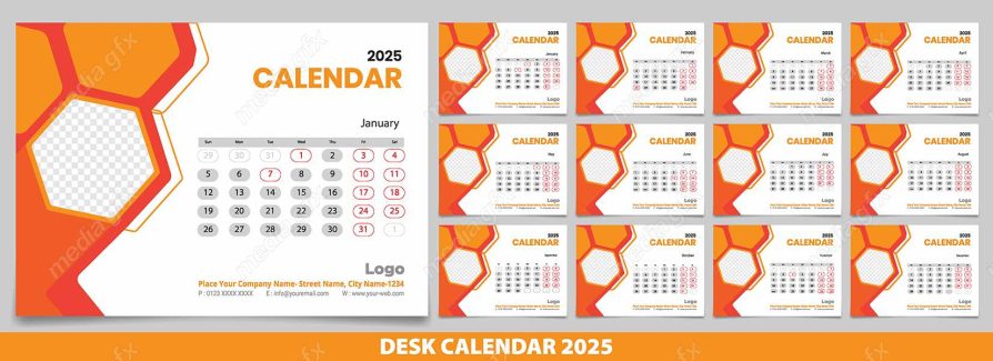 دانلود رایگان وکتور طرح لایه باز تقویم رومیزی سال 2025 میلادی MV001026