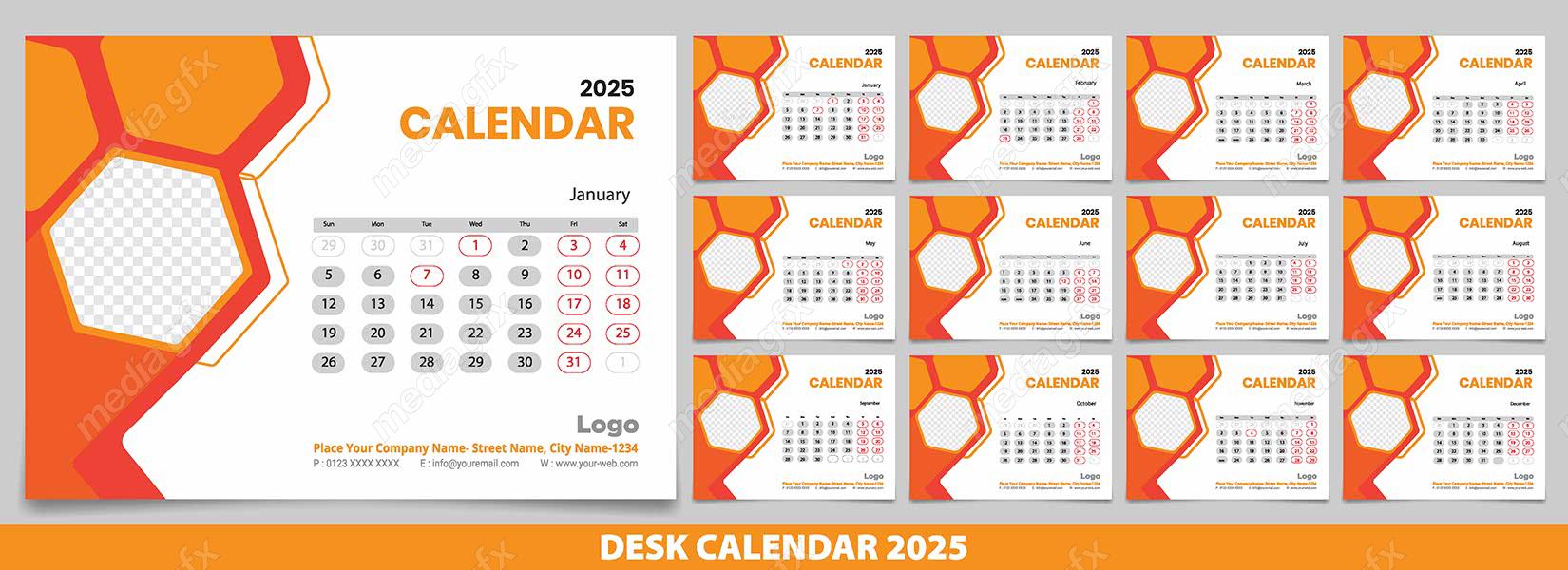 دانلود رایگان وکتور طرح لایه باز تقویم رومیزی سال 2025 میلادی MV001026