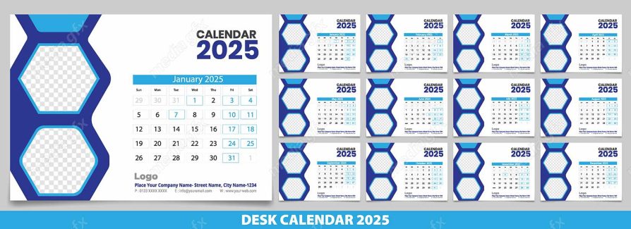 دانلود رایگان وکتور طرح لایه باز تقویم رومیزی سال 2025 میلادی MV001027