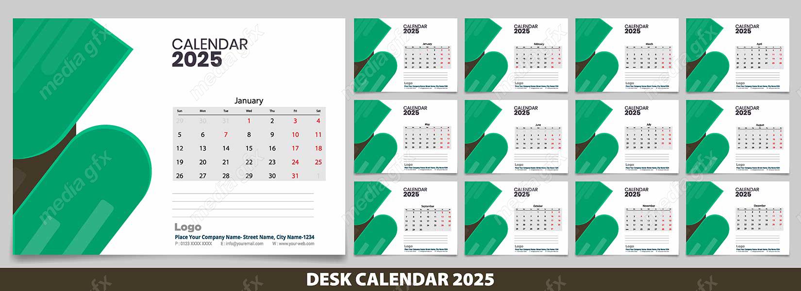 دانلود رایگان وکتور طرح لایه باز تقویم رومیزی سال 2025 میلادی MV001028