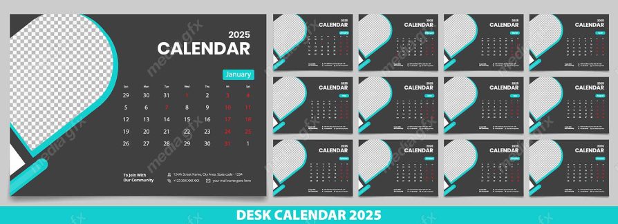 دانلود رایگان وکتور طرح لایه باز تقویم رومیزی سال 2025 میلادی MV001029