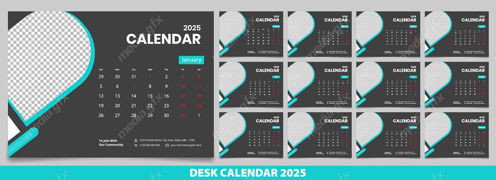 دانلود رایگان وکتور طرح لایه باز تقویم رومیزی سال 2025 میلادی MV001029