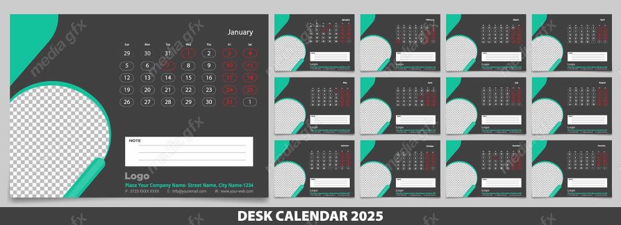 دانلود رایگان وکتور طرح لایه باز تقویم رومیزی سال 2025 میلادی MV001030