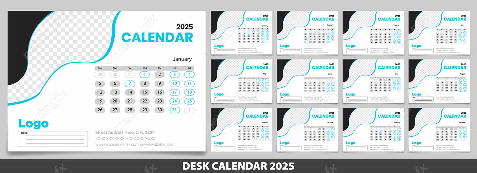 دانلود رایگان وکتور طرح لایه باز تقویم رومیزی سال 2025 میلادی MV001032