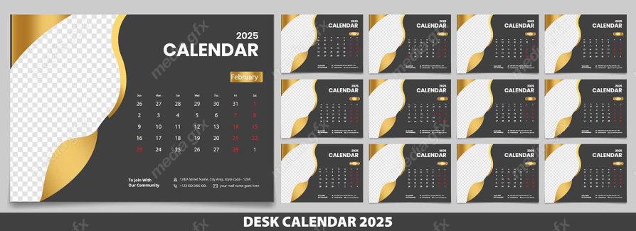 دانلود رایگان وکتور طرح لایه باز تقویم رومیزی سال 2025 میلادی MV001033