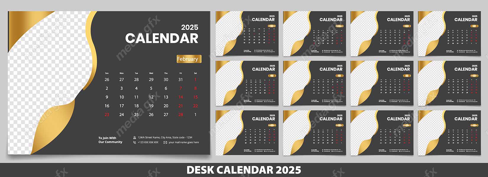 دانلود رایگان وکتور طرح لایه باز تقویم رومیزی سال 2025 میلادی MV001033