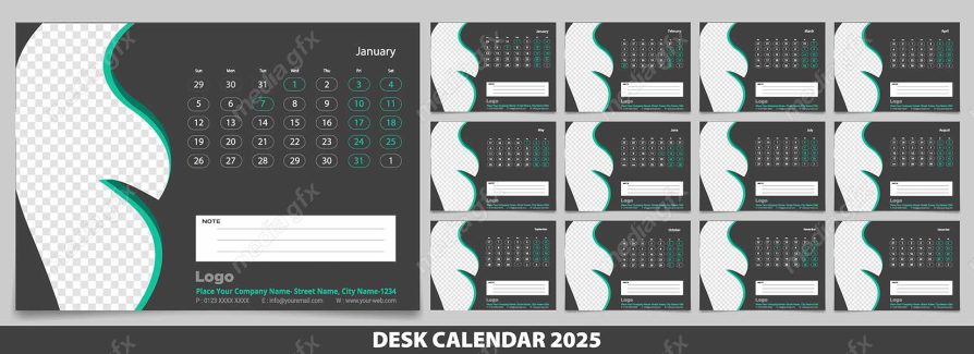 دانلود رایگان وکتور طرح لایه باز تقویم رومیزی سال 2025 میلادی MV001034