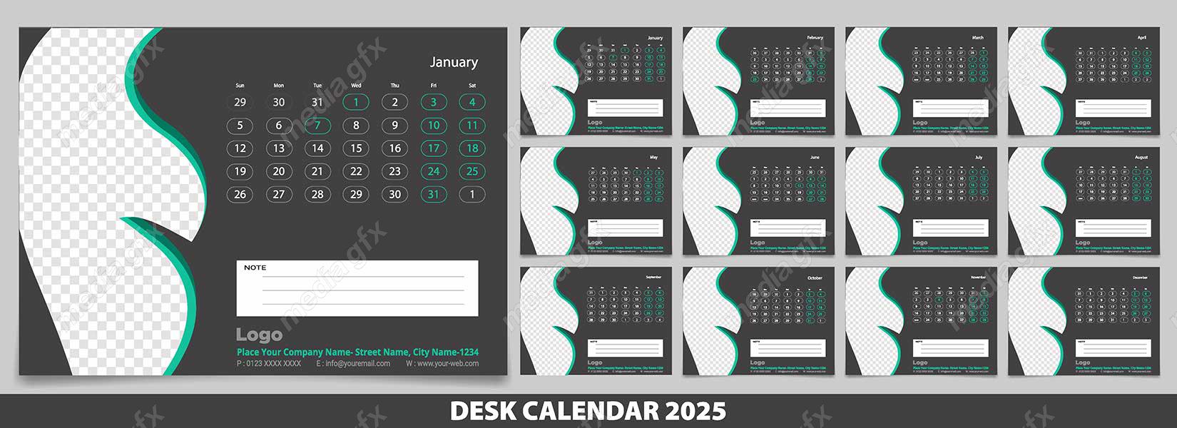 دانلود رایگان وکتور طرح لایه باز تقویم رومیزی سال 2025 میلادی MV001034
