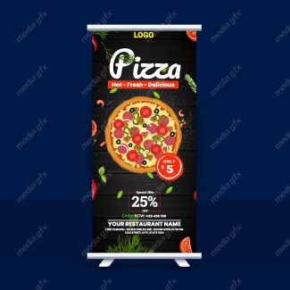 وکتور طرح استند تبلیغاتی فست فود، پیتزا و همبرگر MV001119