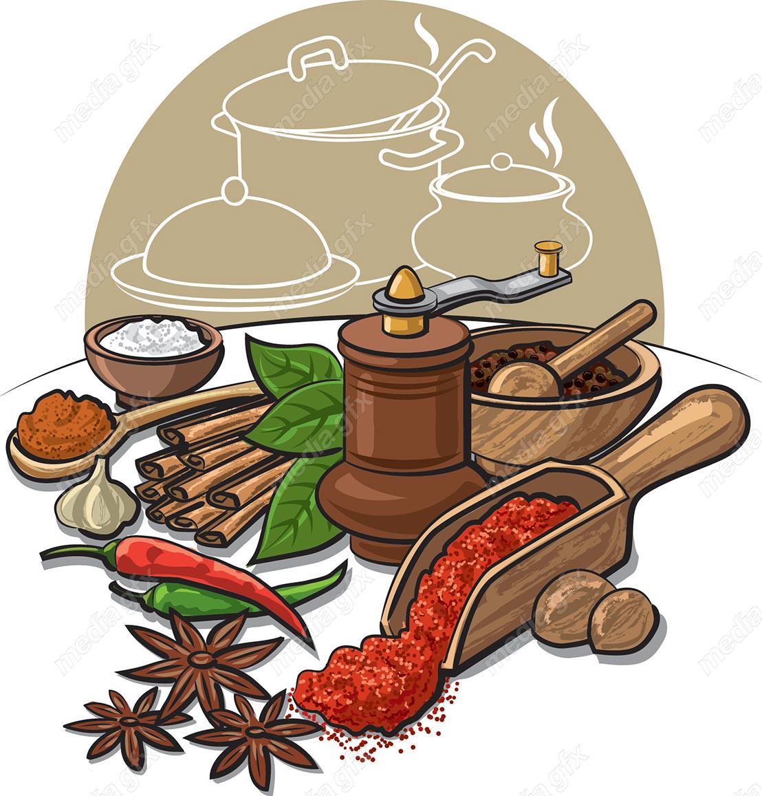 وکتور ادویه جات- فلفل، دارچین، نمک و…  MV001589