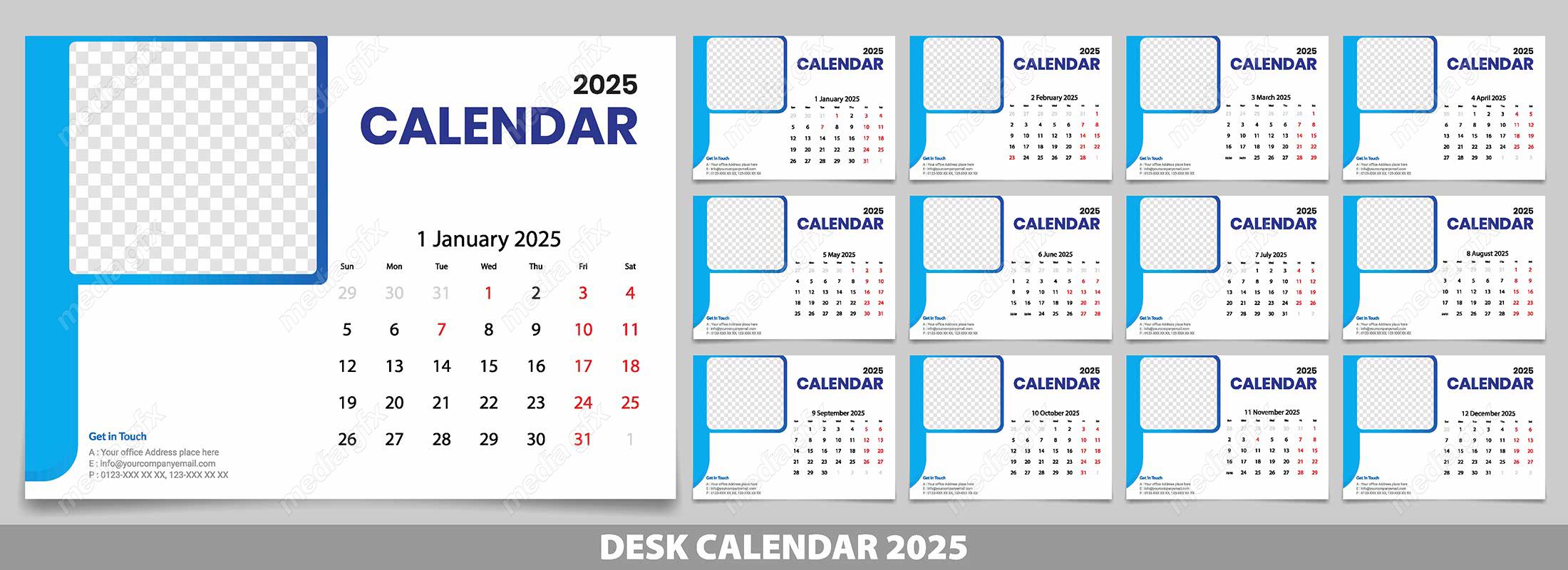 وکتور تمپلیت تقویم رومیزی سال 2025 میلادی MV001594