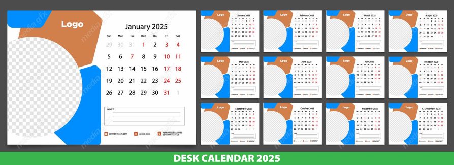 وکتور تمپلیت تقویم رومیزی سال 2025 میلادی MV001596