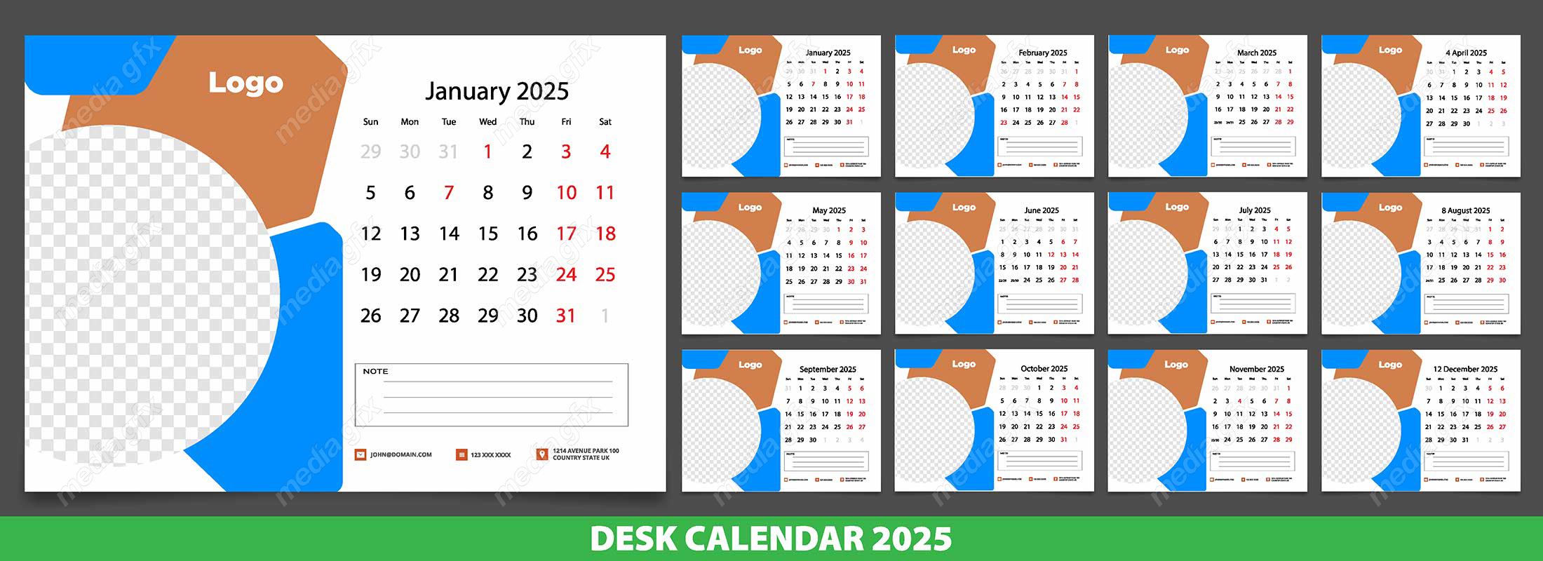 وکتور تمپلیت تقویم رومیزی سال 2025 میلادی MV001596