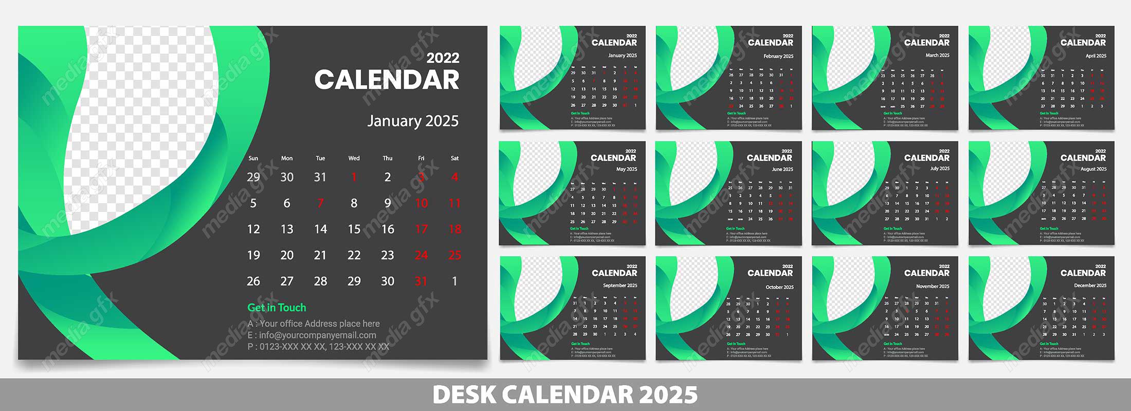 وکتور تمپلیت تقویم رومیزی سال 2025 میلادی MV001599