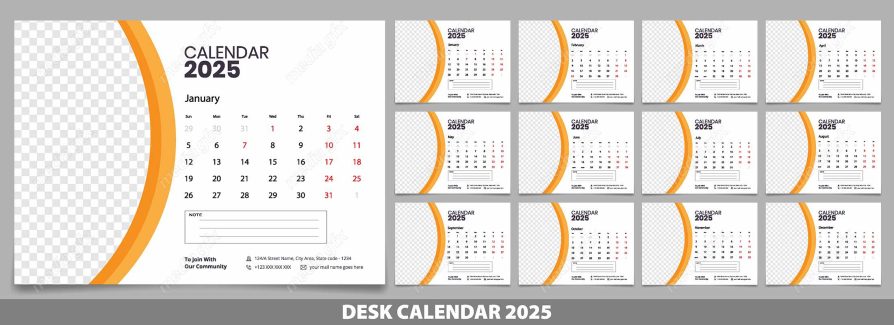 وکتور تمپلیت تقویم رومیزی سال 2025 میلادی MV001600