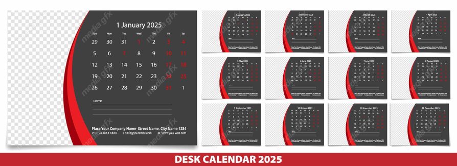 وکتور تمپلیت تقویم رومیزی سال 2025 میلادی MV001603