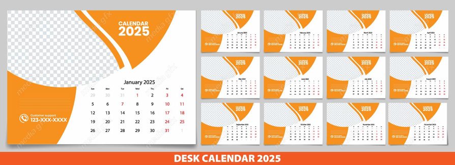 وکتور تمپلیت تقویم رومیزی سال 2025 میلادی MV001604