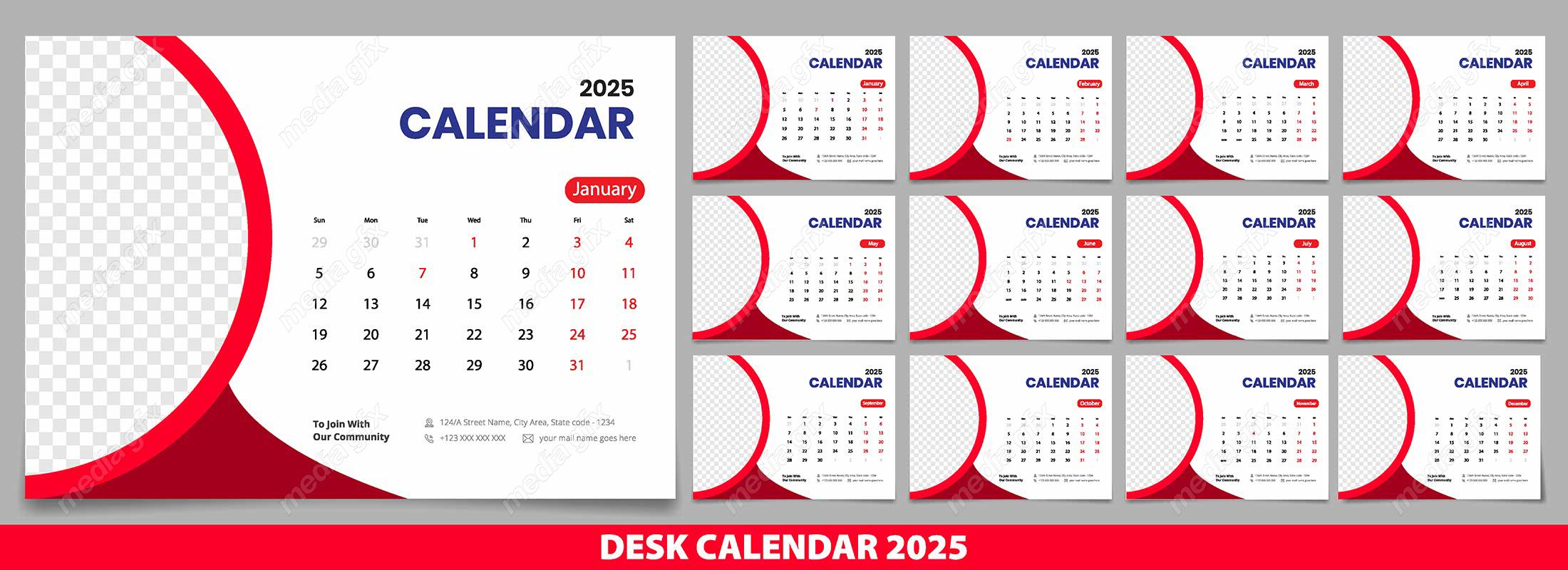 وکتور تمپلیت تقویم رومیزی سال 2025 میلادی MV001605