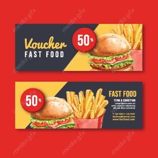 وکتور بنر و لیبل فست فود، پیتزا، سیب زمینی وهمبرگر MV001634