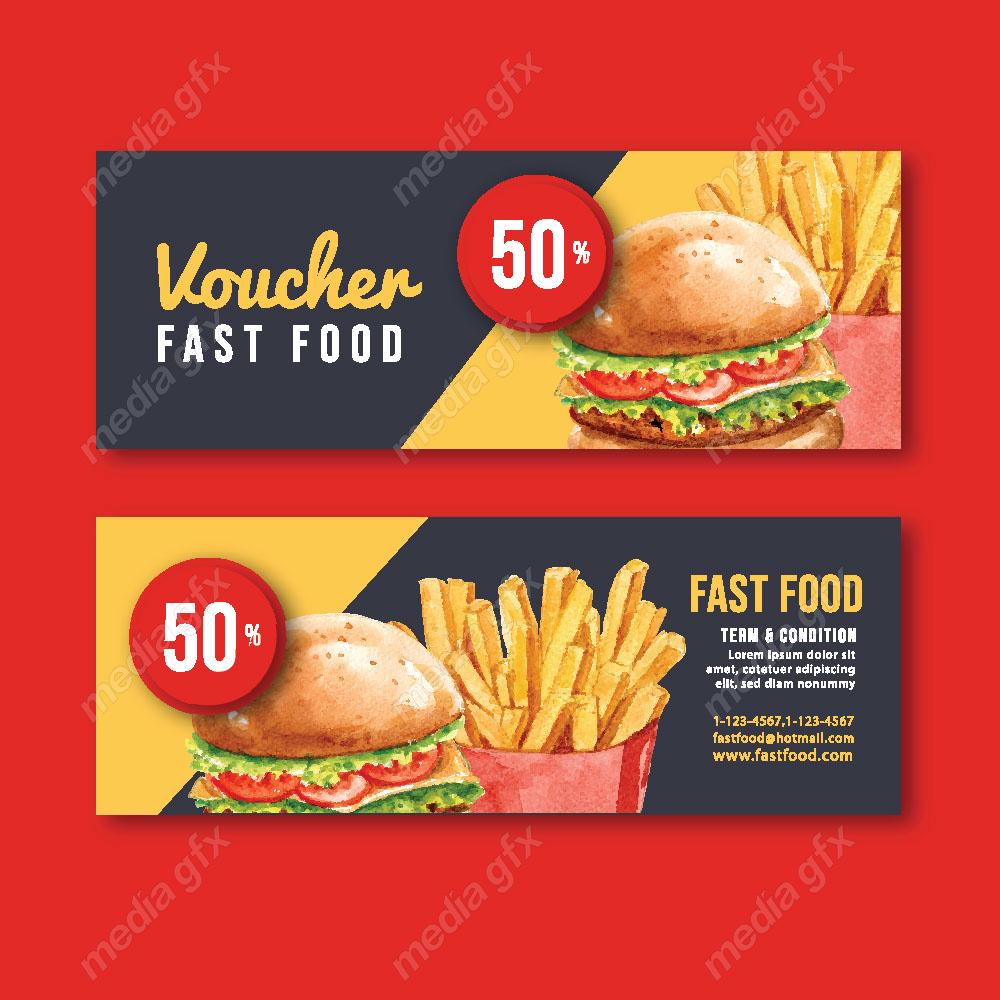 وکتور بنر و لیبل فست فود، پیتزا، سیب زمینی وهمبرگر MV001634